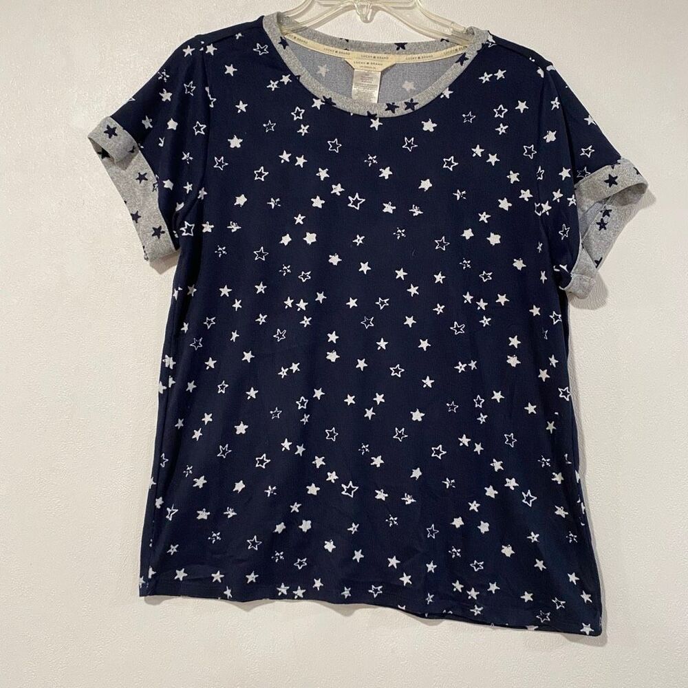 Lucky Brand Star Print Pajama Sleep Tee Top Size Medium NWT Soft Lounge - Picture 2 of 7